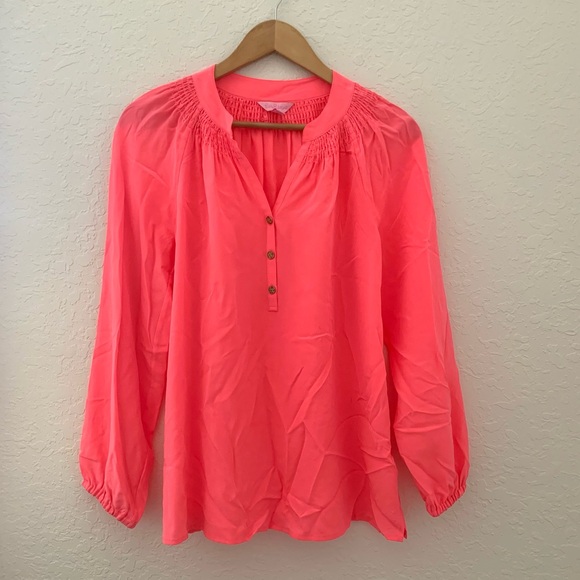 Lilly Pulitzer Elsa Silk Pink Coral Blouse - Picture 4 of 9